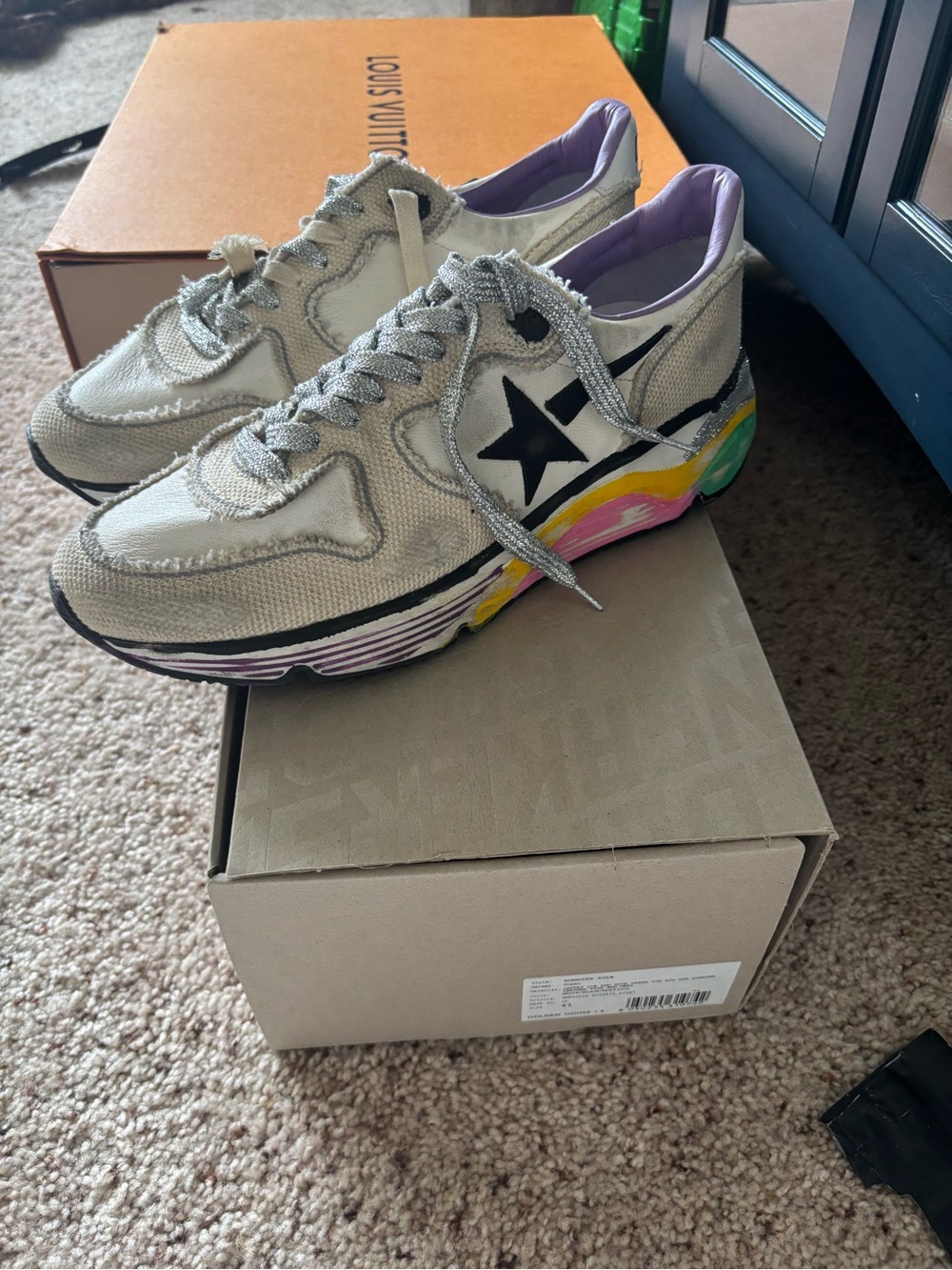 Golden Goose Running Sole Multicolor Leather and Canvas Lace Up Sneaker size 41